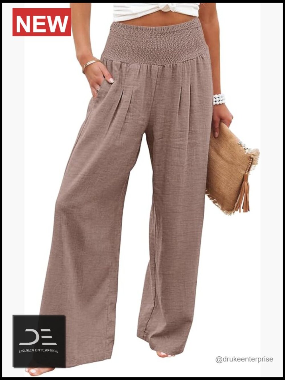 Elastic High Waisted Palazzo Pants Wide Leg Lounge Pants with Pockets